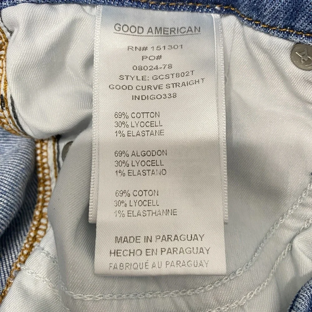 Good American Jeans Womens 4 27 Good Curve Straight Distressed Raw Hem Denim - Picture 13 of 16